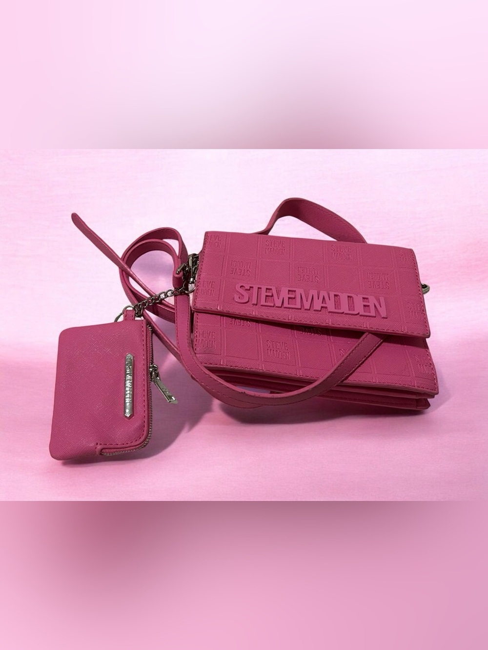 Steve Madden Fuchsia Logo-Embossed Crossbody Bag